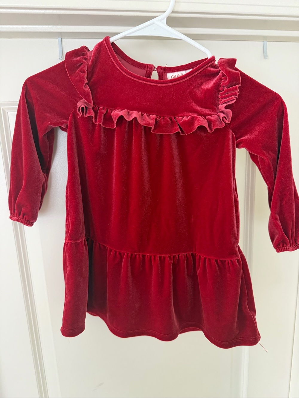 Cat & Jack Red Velvet Ruffle Long-Sleeve Dress